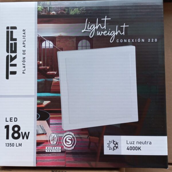 PLAFON LED DE APLICAR CUADRADO  24W CALIDA TREFI