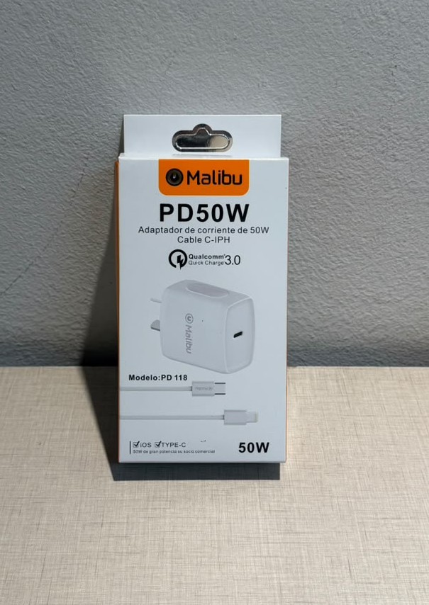 CARGADOR TIPO C A IPH 50 W PD118-C MALIBU CARGADOR TIPO C A IPH 50 W PD118-C MALIBU