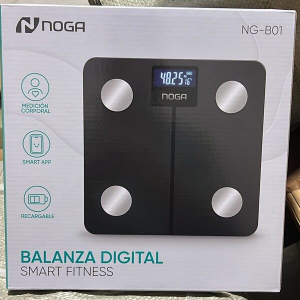BALANZA DE BAÑO CON APLICACION Y BATERIA RECARGABLE NOGA NG-B01 NEGRA