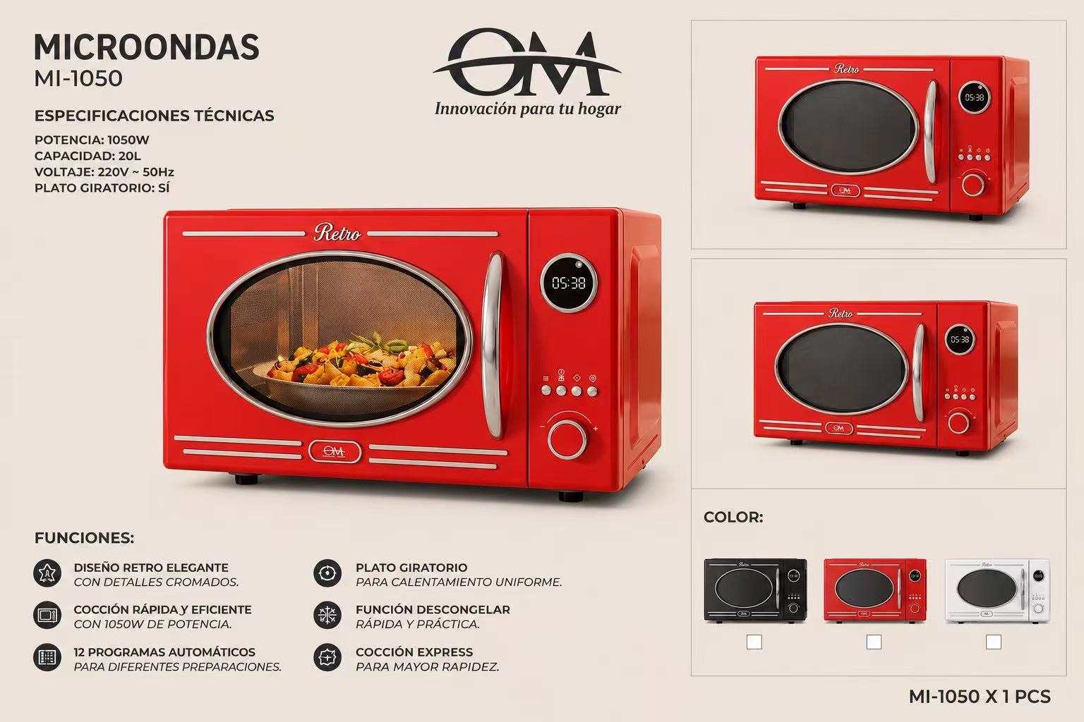 Microondas Digital de Diseño Rojo Om 20L Mi-1050-ro