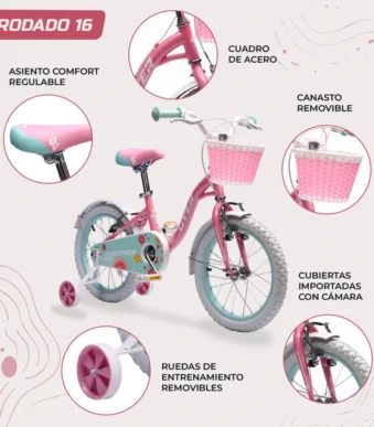 BICICLETA BELLA KIDS OVERTECH ACERO 16" ROSA