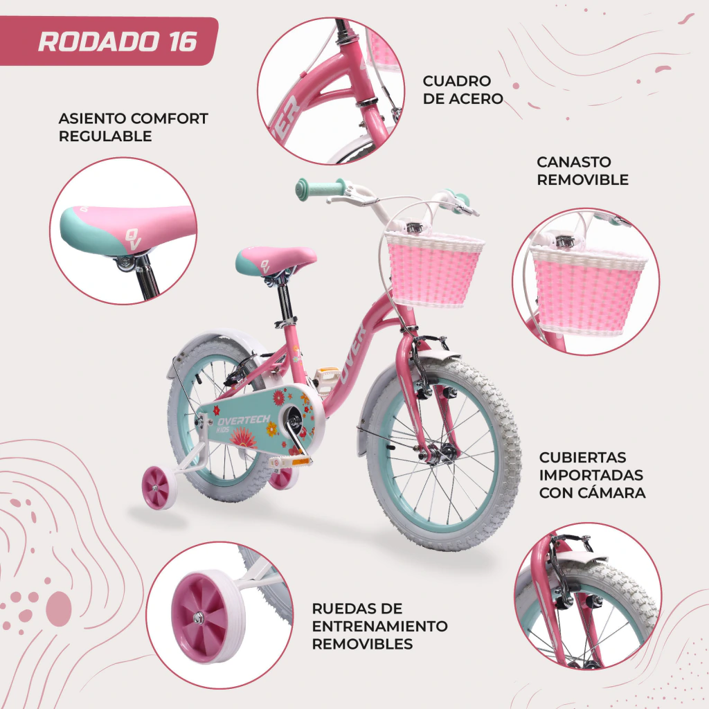 BICICLETA BELLA KIDS OVERTECH ACERO 16" ROSA BICICLETA BELLA KIDS OVERTECH ACERO 16" ROSA