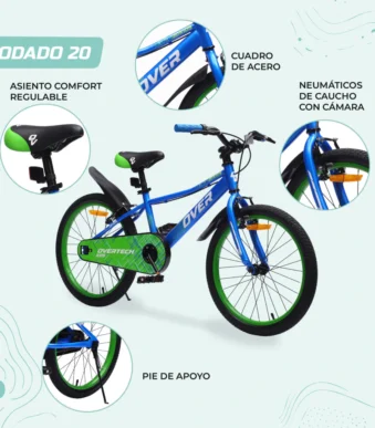 BICICLETA Q5 KIDS OVERTECH ACERO 20" NEGRA ROJA