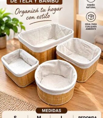 CAJA ORGANIZADORA PLEGABLE DE TELA Y BAMBU OR-STR04 45X30X25CM