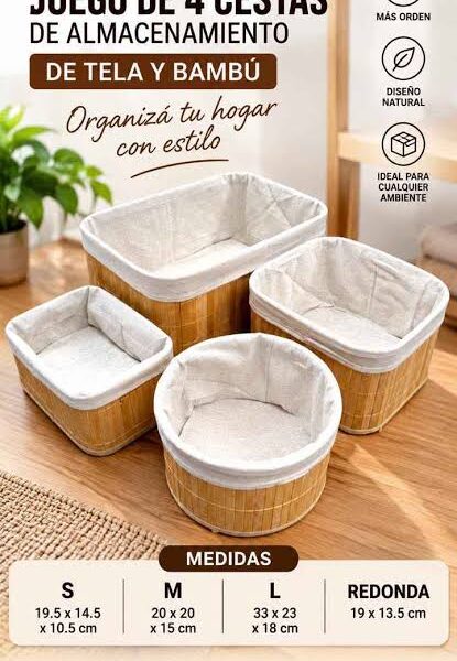 CAJA ORGANIZADORA PLEGABLE DE TELA Y BAMBU OR-STR04 45X30X25CM