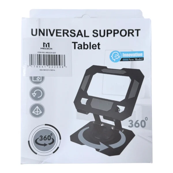 SOPORTE PLEGABLE DE METAL PARA CELULAR Y TABLET GIRO 360° MELECH-637